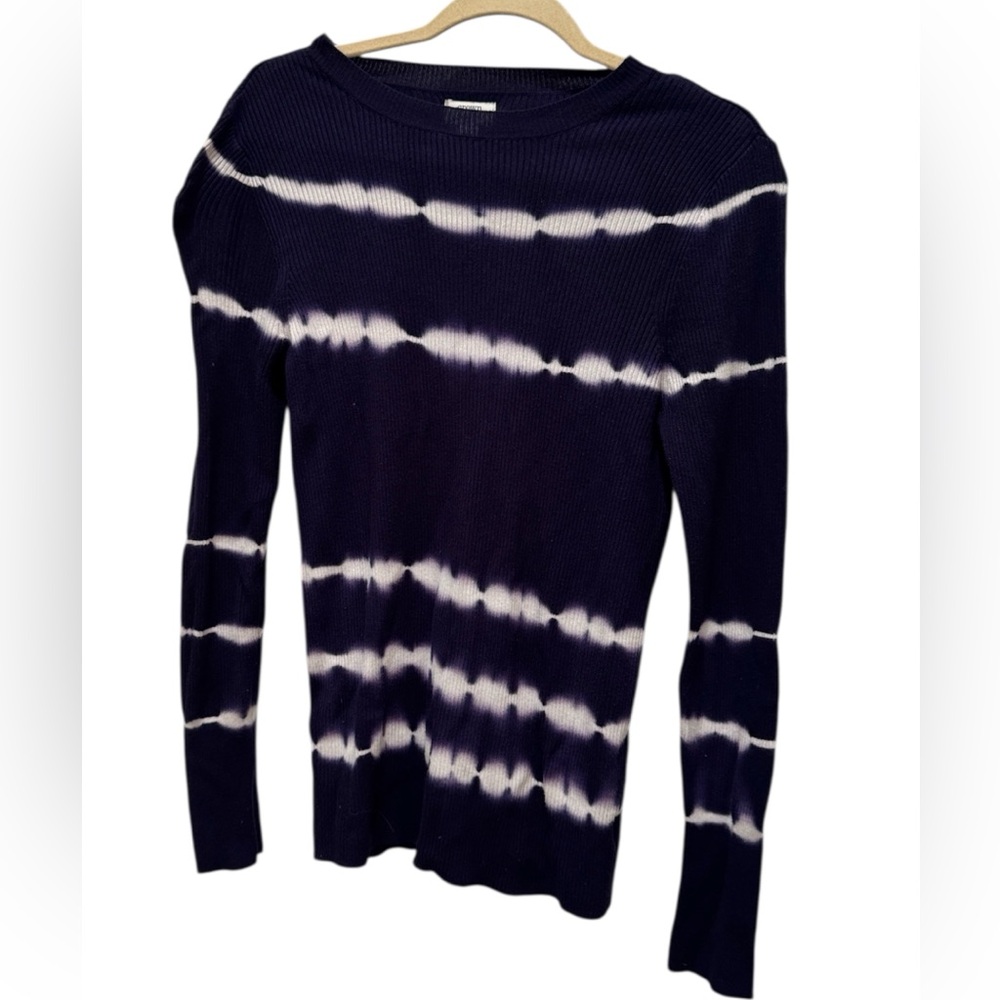 crown & ivy Navy and White Tie Dye Ribbed Long Sleeve Tee Size Large